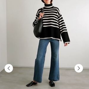 Toteme Inspired Oversized Striped Wool Turtleneck Motf Sweater